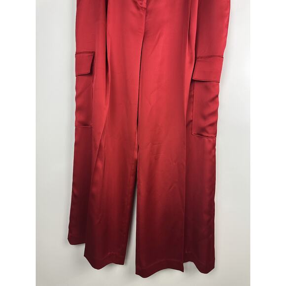 NWT Alex Marie Sandra Wide Leg Cargo Pants Size 14 Crimson Satin Holiday Red - Picture 4 of 12